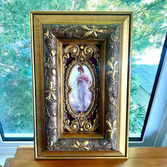 Vintage Ornate Gold Framed Print of Woman with Flowers, Victorian Style Wall Art - Picture 7 of 16